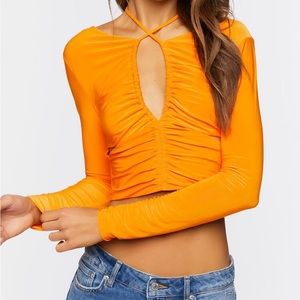 Forever 21 Drawstring Halter Cutout Crop Top